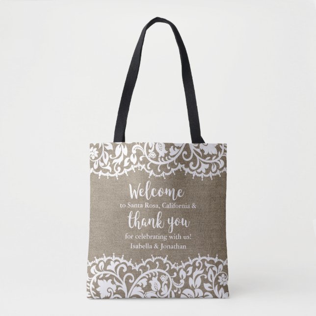 Rustic Wedding Welcome and Thank you Personalised Tote Bag (Front)