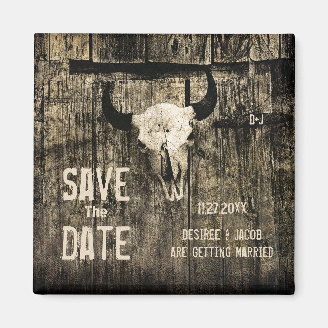 Rustic Wedding Western Cow Skull Save The Date Ann Magnet (Front)