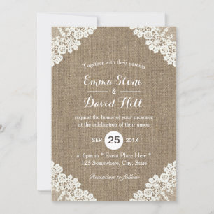 Rustic Wedding White Lace & Burlap Vintage Invitation