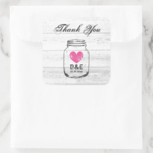 Rustic wedding white wood vintage mason jar logo square sticker
