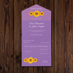 rustic wedding with  sunflowers  all in one invitation