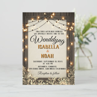 Rustic Wedding with Vintage Flowers and Foliage Invitation