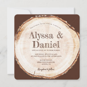 Rustic Wedding Wood Bark Texture Custom Invitation