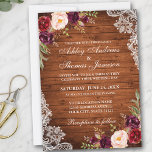 Rustic Wedding Wood Burgundy Floral Lace Invite<br><div class="desc">Rustic Wood Lace Watercolor Burgundy Floral Wedding Invitation</div>