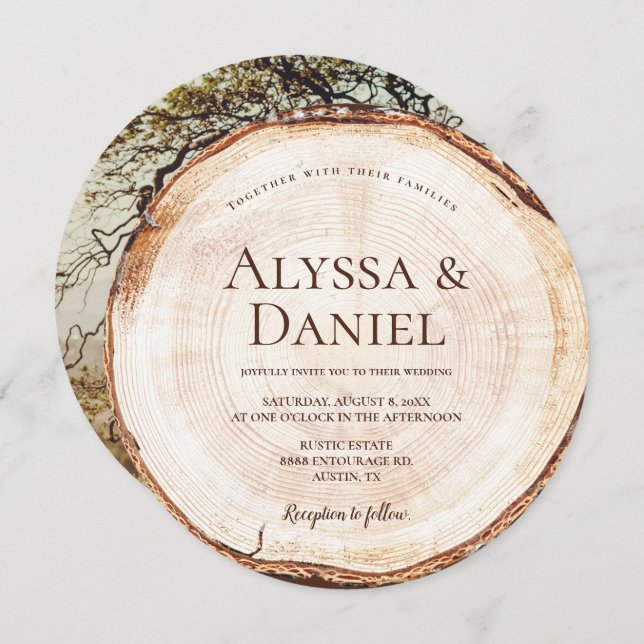 Rustic Wedding Wood Cut Grain Custom Photo Invitation (Front/Back)