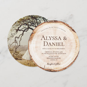 Rustic Wedding Wood Cut Grain Custom Photo Invitation