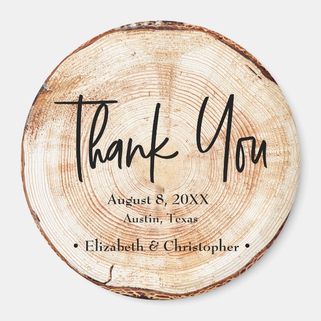 Rustic Wedding Wood Cut Thank you Script Magnet (Front)