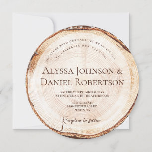 Rustic Wedding Wood Cut WIth QR code website  Invitation
