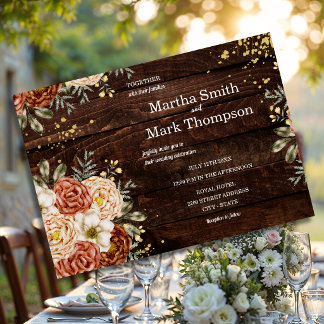 Rustic Wedding Wood Floral Invitation