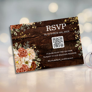 Rustic Wedding Wood Floral QR Code Reservation Invitation