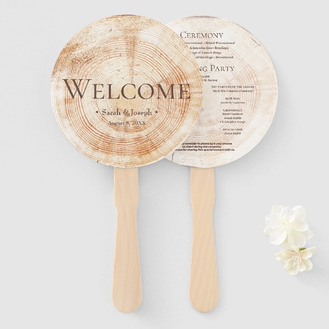 Rustic Wedding Wood Grain Bridal party Hand Fan (Front and Back)