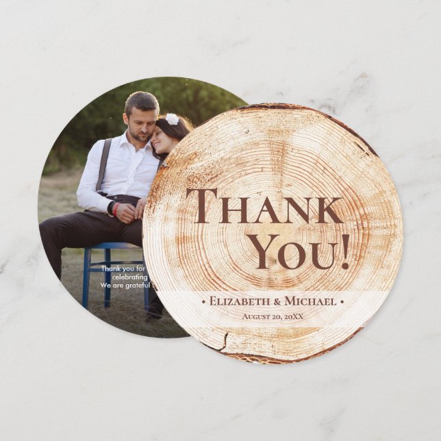 Rustic Wedding Wood Grain Custom Photo Thank you Invitation (Front/Back)