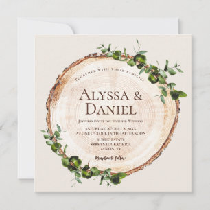 Rustic Wedding Wood Grain Green Foliage Custom Invitation