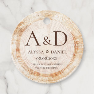 Rustic Wedding wood grain Monogram thank you Favour Tags