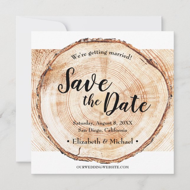 Rustic Wedding Wood Grain save the date photo (Front)