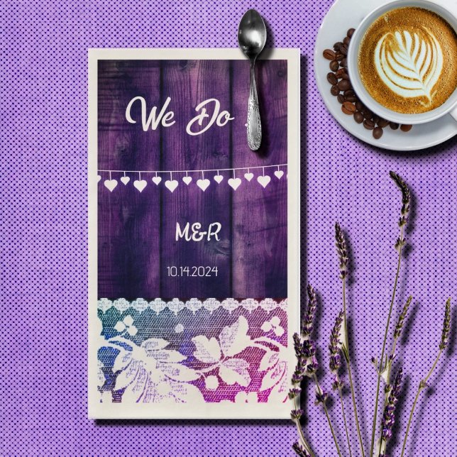 rustic wedding  - wood, lace ,string hearts  napkin (Creator Uploaded)