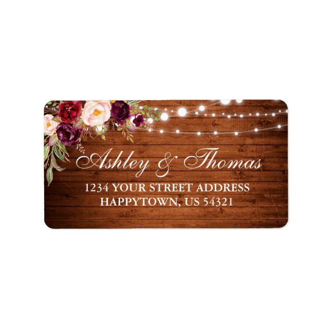 Rustic Wedding Wood Lights Floral Address Label (Front)