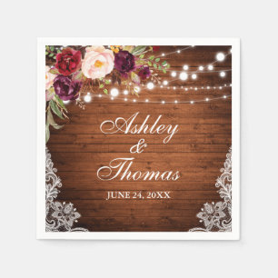 Rustic Wedding Wood Lights Floral Lace Napkin