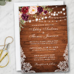 Rustic Wedding Wood Lights Lace Floral Invite<br><div class="desc">Rustic Wood String Lights Lace Burgundy Watercolor Floral Wedding Invitation</div>