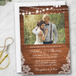 Rustic Wedding Wood Lights Lace Photo Invitation<br><div class="desc">Rustic Wedding Wood String Lights Lace Photo Invitation</div>