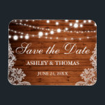 Rustic Wedding Wood Lights Lace Save the Date Magnet<br><div class="desc">Rustic Wedding Wood Lights Lace Save the Date Magnet</div>