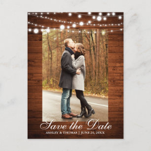 Rustic Wedding Wood Lights Save the Date Announcement Postcard