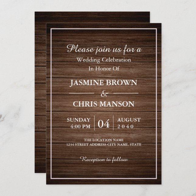 Rustic Wedding Wood Rustic Wedding Invitation (Front/Back)