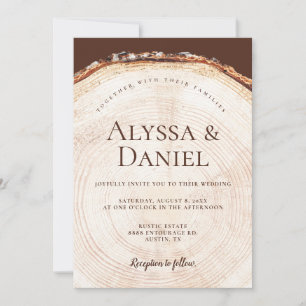 Rustic wedding wood slice Country Barn Woodland  Invitation