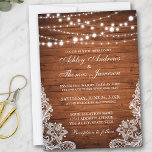 Rustic Wedding Wood String Lights Lace Invite<br><div class="desc">Rustic Wood String Lights Lace Wedding Invitation</div>