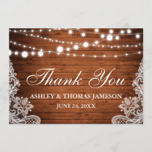 Rustic Wedding Wood String Lights Lace Thank You