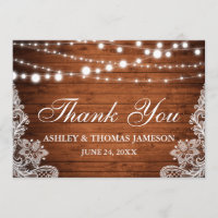 Rustic Wedding Wood String Lights Lace Thank You