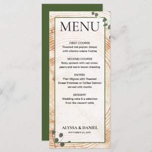 Rustic Wedding Wood Tree bark with eucalyptus Menu