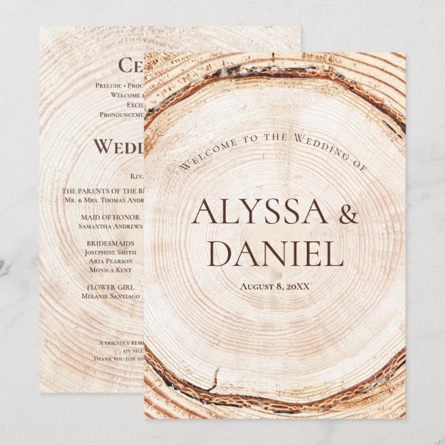 Rustic Wedding woodland Tree bark Custom Program Programme (Front/Back)