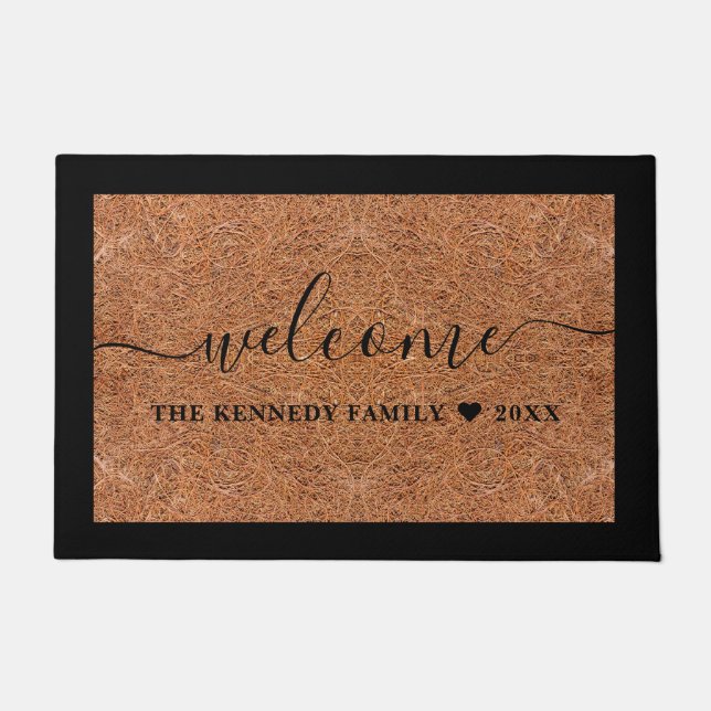 Rustic Welcome Family Name Personalised Coir Doormat (Front)