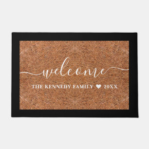 Rustic Welcome Family Name Personalised Coir Doormat