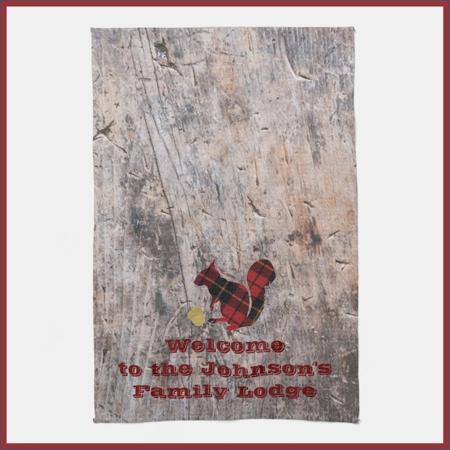 Rustic Welcome Plaid Squirrel  Tea Towel (Creator Uploaded)