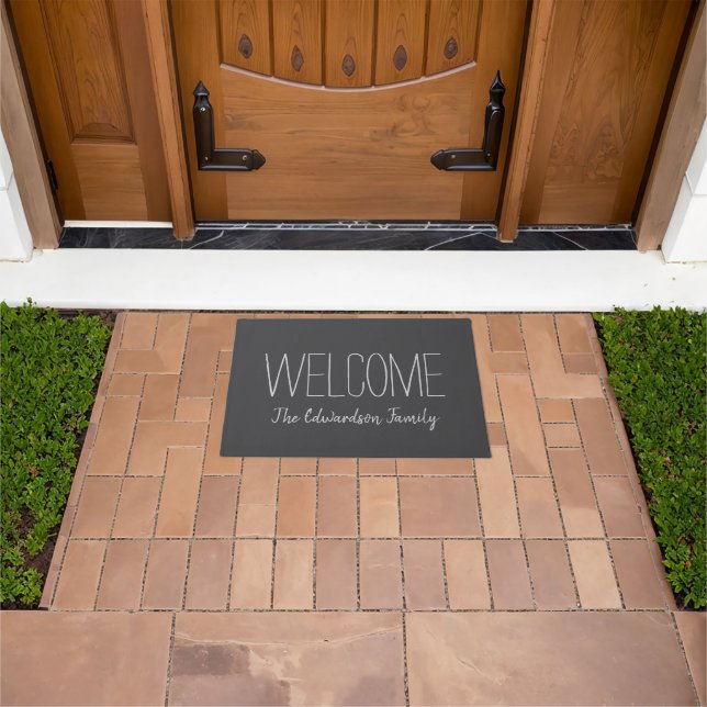 Rustic welcome script family name doormat (Outdoor)