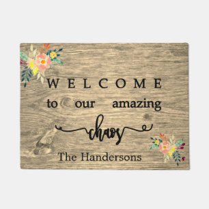 Rustic Welcome to our Amazing Chaos Floral Doormat