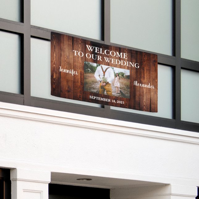 Rustic Welcome to our Wedding photo wedding Banner (Outside Building)