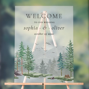 Rustic Welcome Watercolor Woodland Green Forest Acrylic Sign