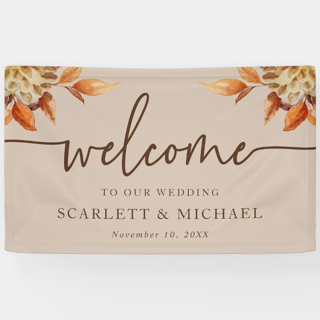 Rustic Welcome Wedding Banner (Rustic Fall Leaves Welcome Wedding Banner by Painted Paperie
)