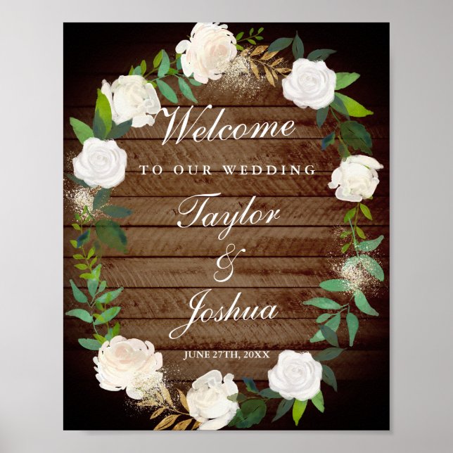 Rustic Welcome Wedding Sign Blush Gold Watercolor (Front)