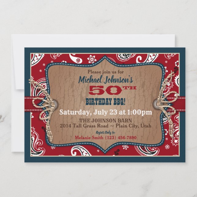 Rustic Western Bandanna Print Cowboy Birthday Invitation (Front)