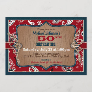 Rustic Western Bandanna Print Cowboy Birthday Invitation