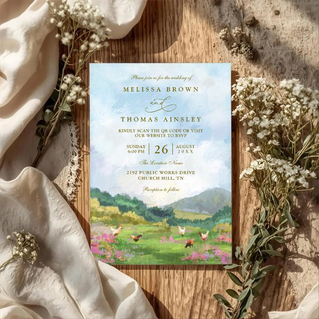 Rustic Western Barn Countryside QR Code Wedding Invitation (Creator Uploaded)