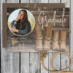 Rustic Western Barn & Cowboy Boot Photo Graduation Announcement
