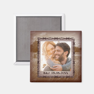 rustic western barn wedding photo save the date magnet