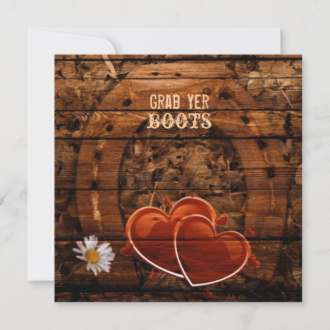 Rustic Western Barn Wood Horseshoe Wedding Invitation (Front)