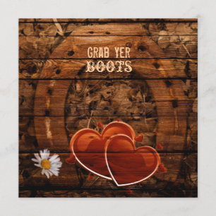 Rustic Western Barn Wood Horseshoe Wedding Invitation