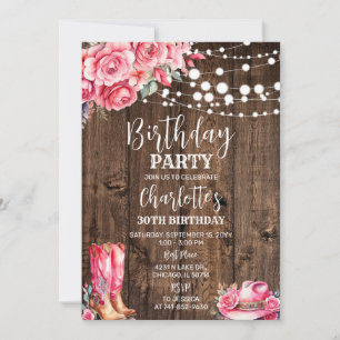 Rustic Western Birthday Party pink Invitation